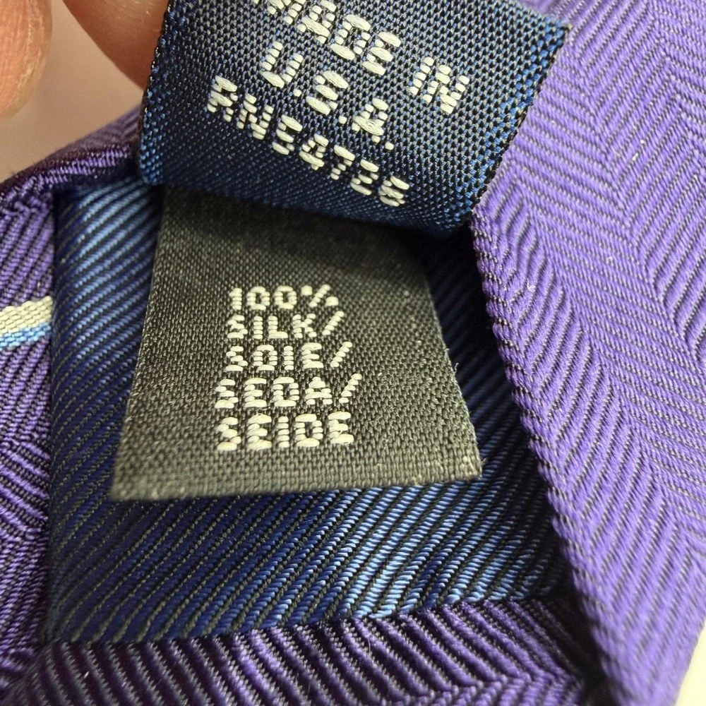 Tom James Tall Man Necktie Mens 63x3.25‎ Purple Striped Herringbone Silk USA
